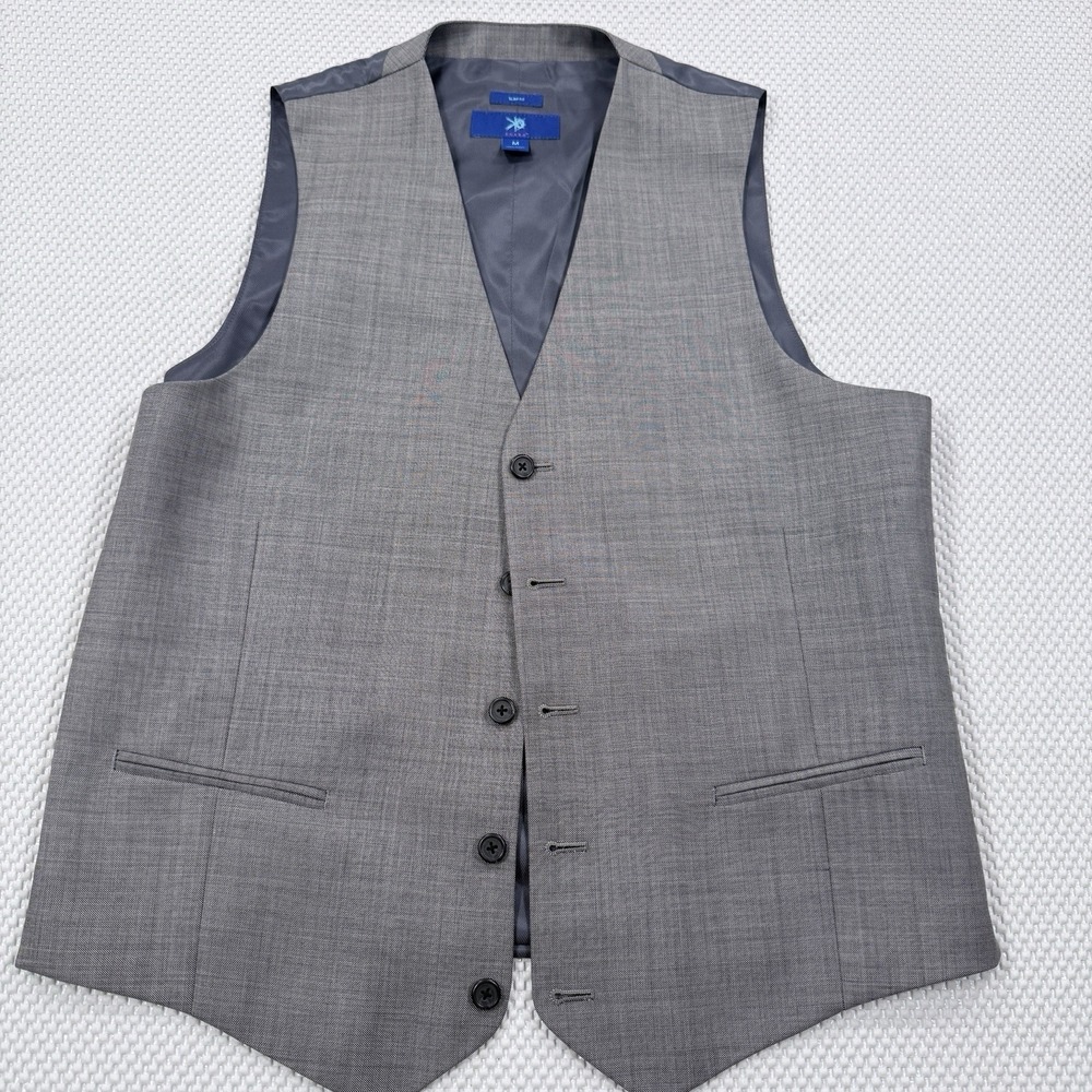 EGARA Slim Fit Gray 100% Wool Suit Vest Men's Medium 5 Button Dress Waistcoat